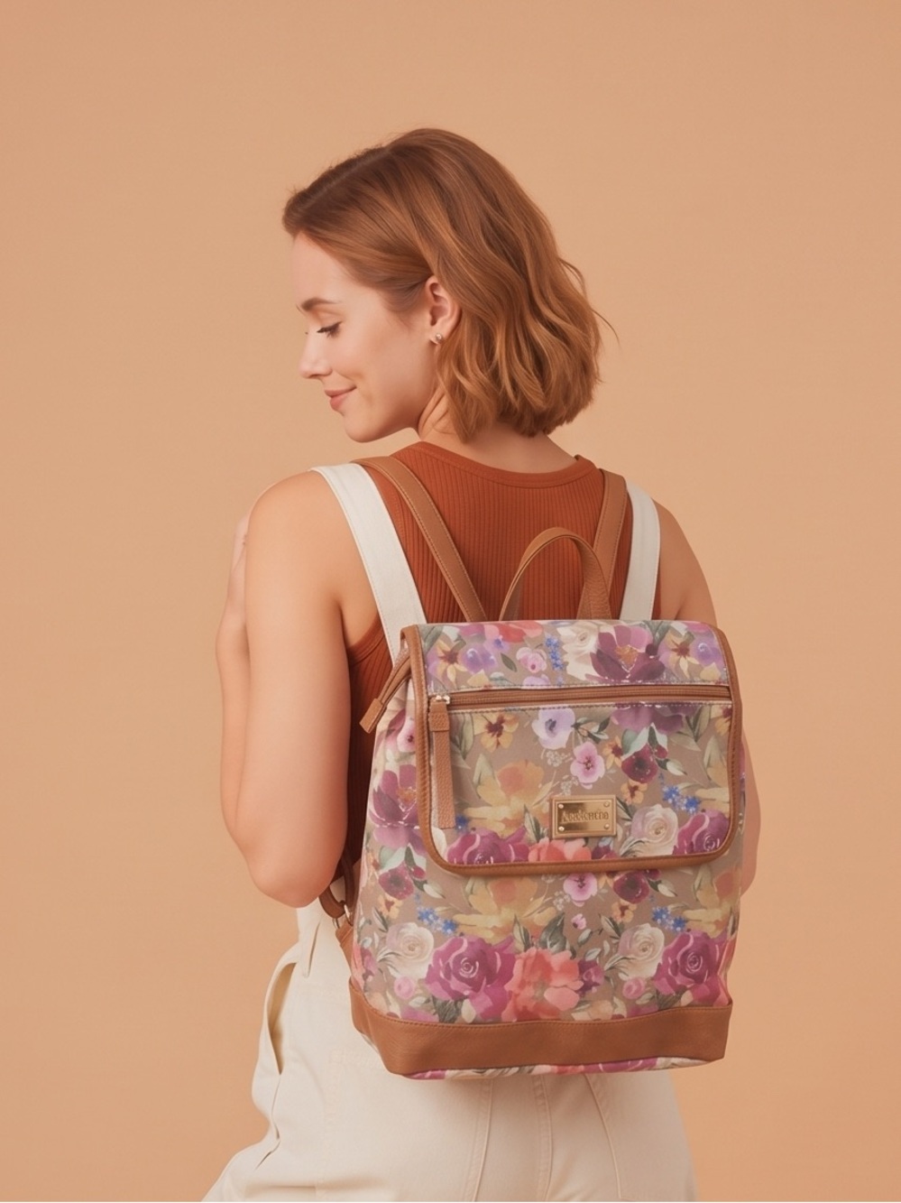 Floral Clear-Panel Backpack in Pink Multi by Unknown